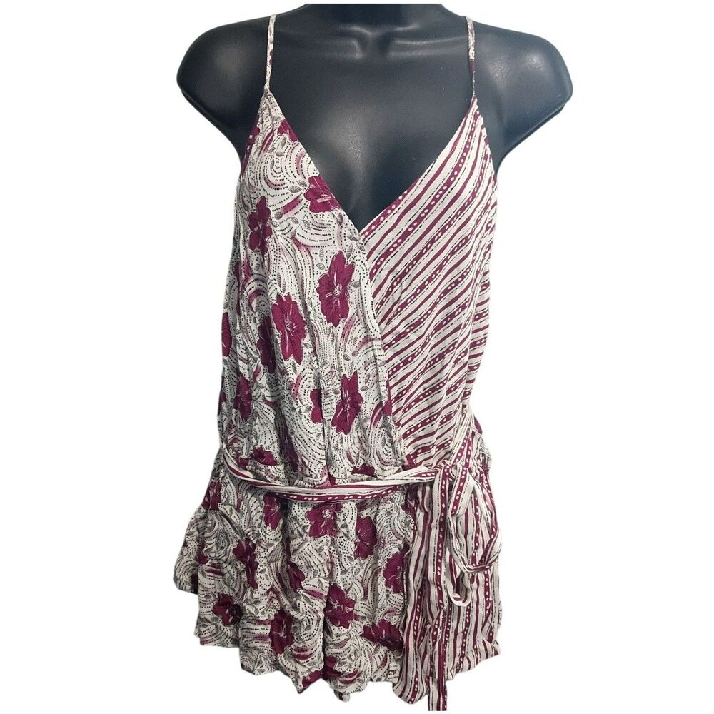 Beacan Apparel Shirt XXL Boho Mix Media Spaghetti Strap Tank Top Floral/Stripes